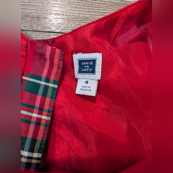 Janie and Jack 4T Toddler Girl Holiday Christmas Dress Red Plaid Formal Green - Picture 5 of 6